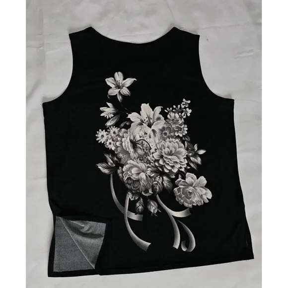 ModeLia Women's Floral Print Kimono W/ Inner Sleeveless Blouse Black Size Medium - Picture 11 of 16